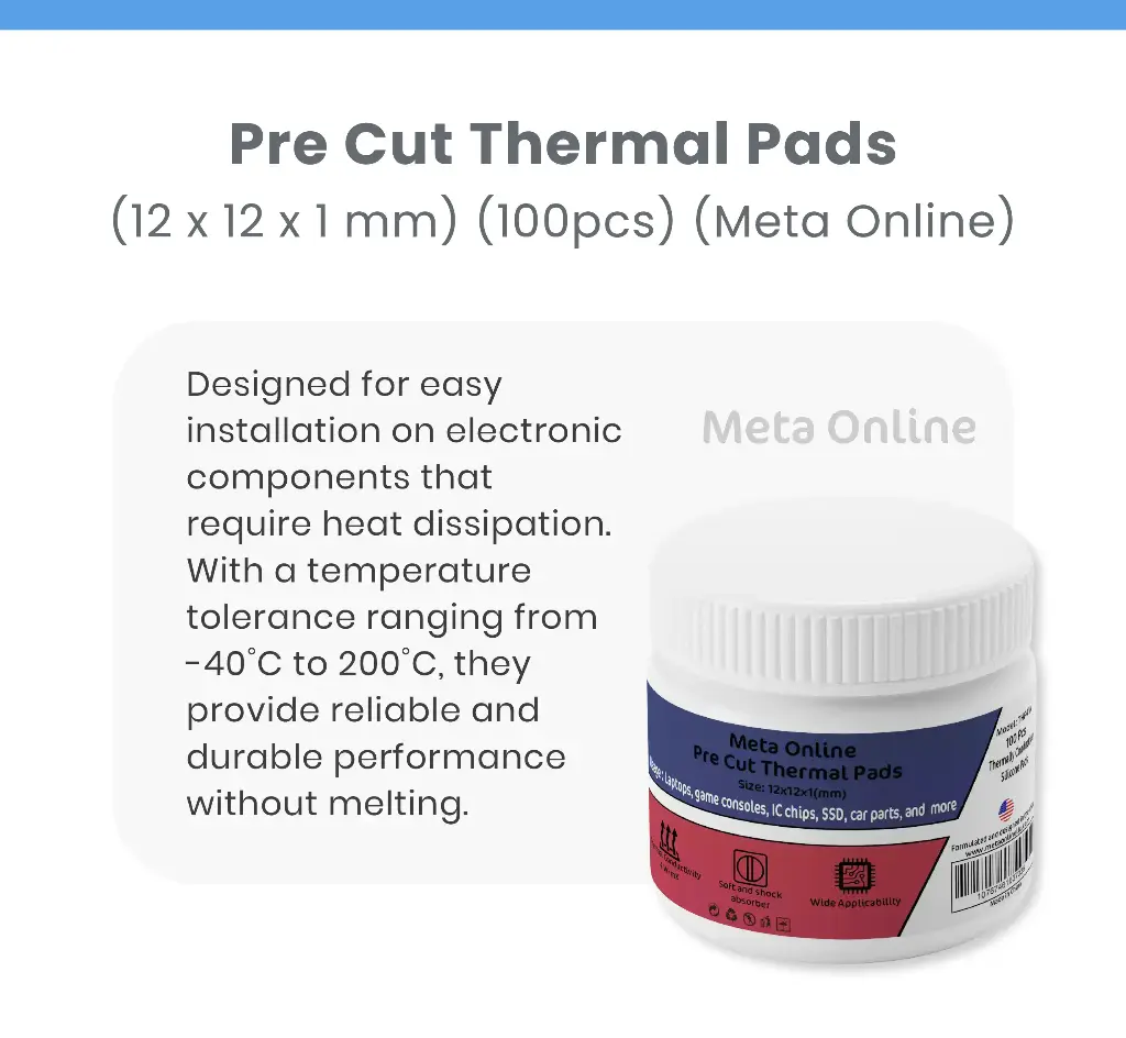 Polartronix Pre-Cut Thermal Pads for SSD, RAM & IC Chips – 12x12x1mm, High Thermal Conductivity, Compatible with PS5, Consoles & Electronics (100 Pack) – THP4W12
