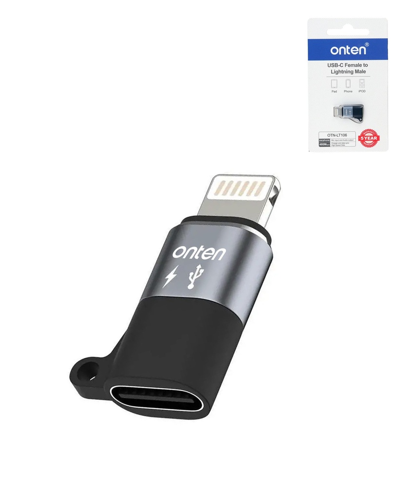 Onten LT106 USB-C Female to USB-L Non-MFI Male Converter (Black)