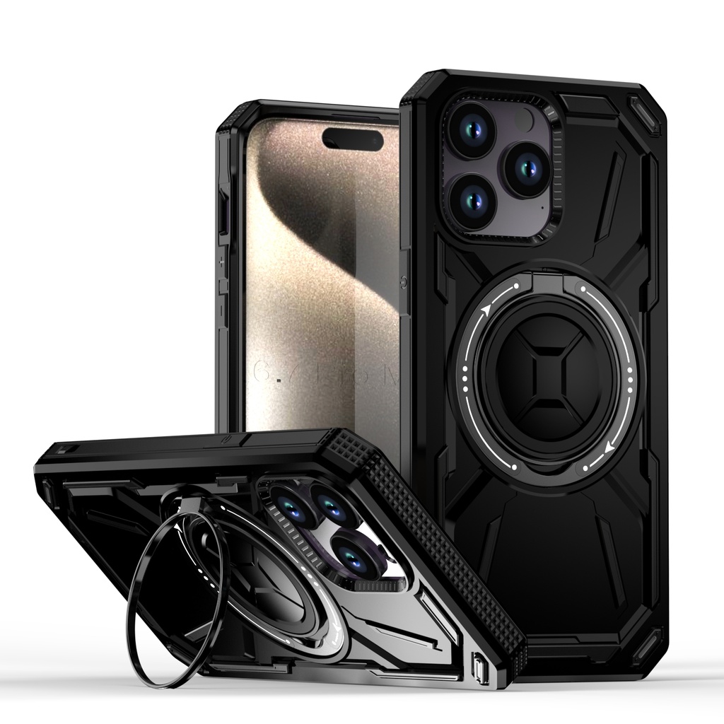 Armor Rotate Stand Case with Magsafe for iPhone 15 Pro Max - Black