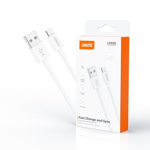 [JC-LY030-3.3UM-WH] iJoltz - Bending Resistant USB-A to Micro (3.3 Ft) (White)