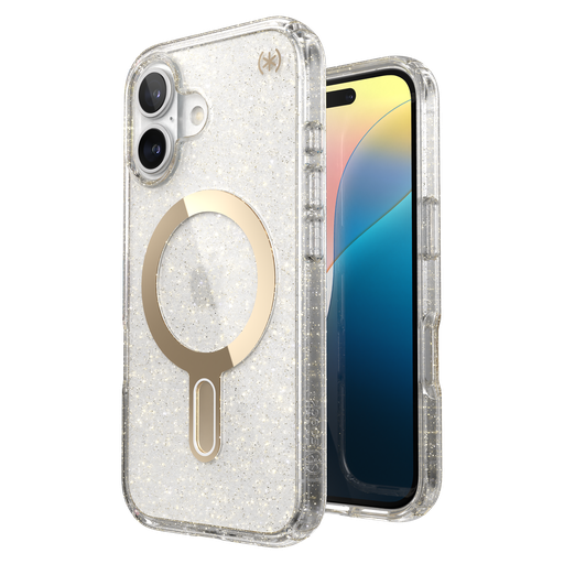 [150694-9221] Speck - Presidio Lux Case With Clicklock For Apple Iphone 16 - Gold Glitter And Clear