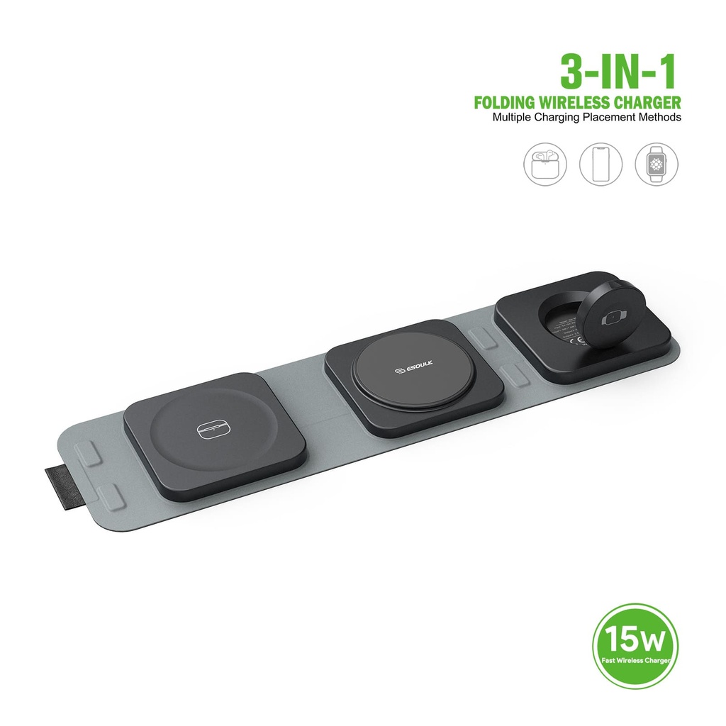 Esoulk 15W 3-in-1 Collapsible Magnetic Wireless Charger