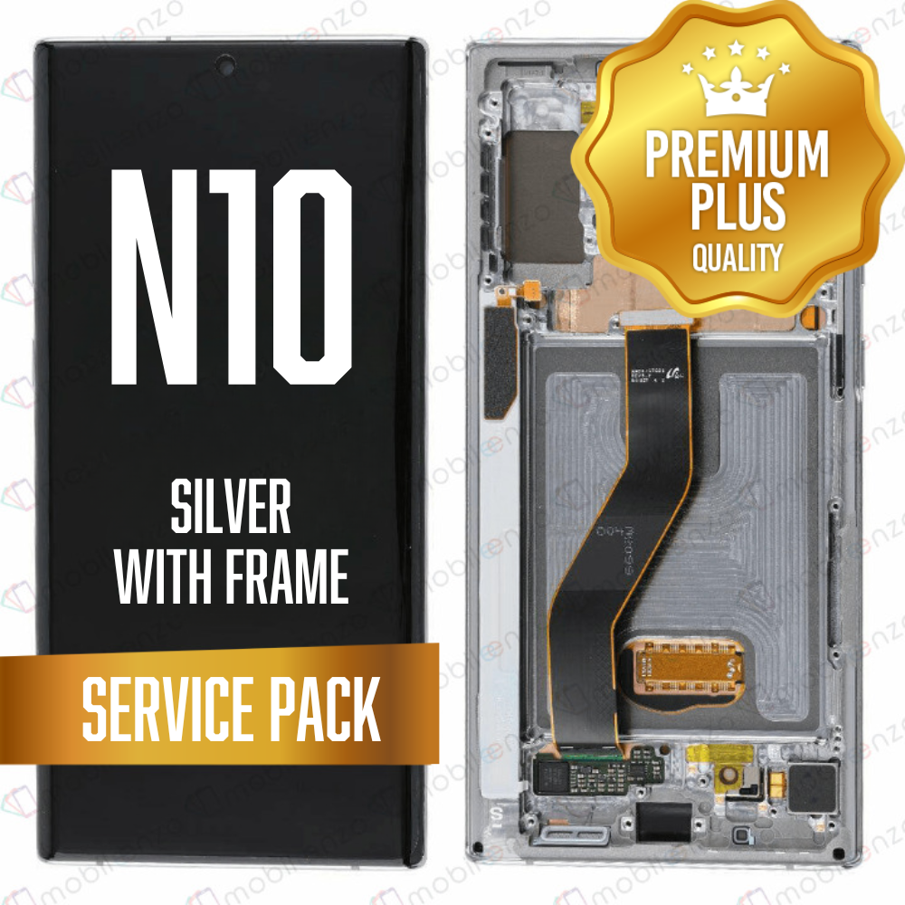 LCD for Samsung Note 10 with Frame - Silver (Service Pack)