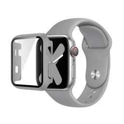 [CS-IW38-PST-GY] Premium Silicone Band & Bumper w/Tempered Glass iWatch 38mm - Gray