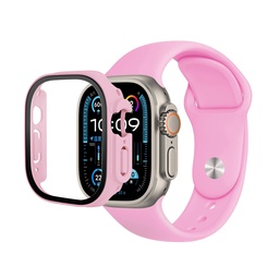 [CS-IW49-PST-PN] Premium Silicone Band & Bumper w/Tempered Glass iWatch 49mm - Pink