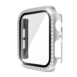 [CS-IW38-DHT-SI] Diamond Hard PC Case with Tempered Glass For iWatch 38mm - Silver