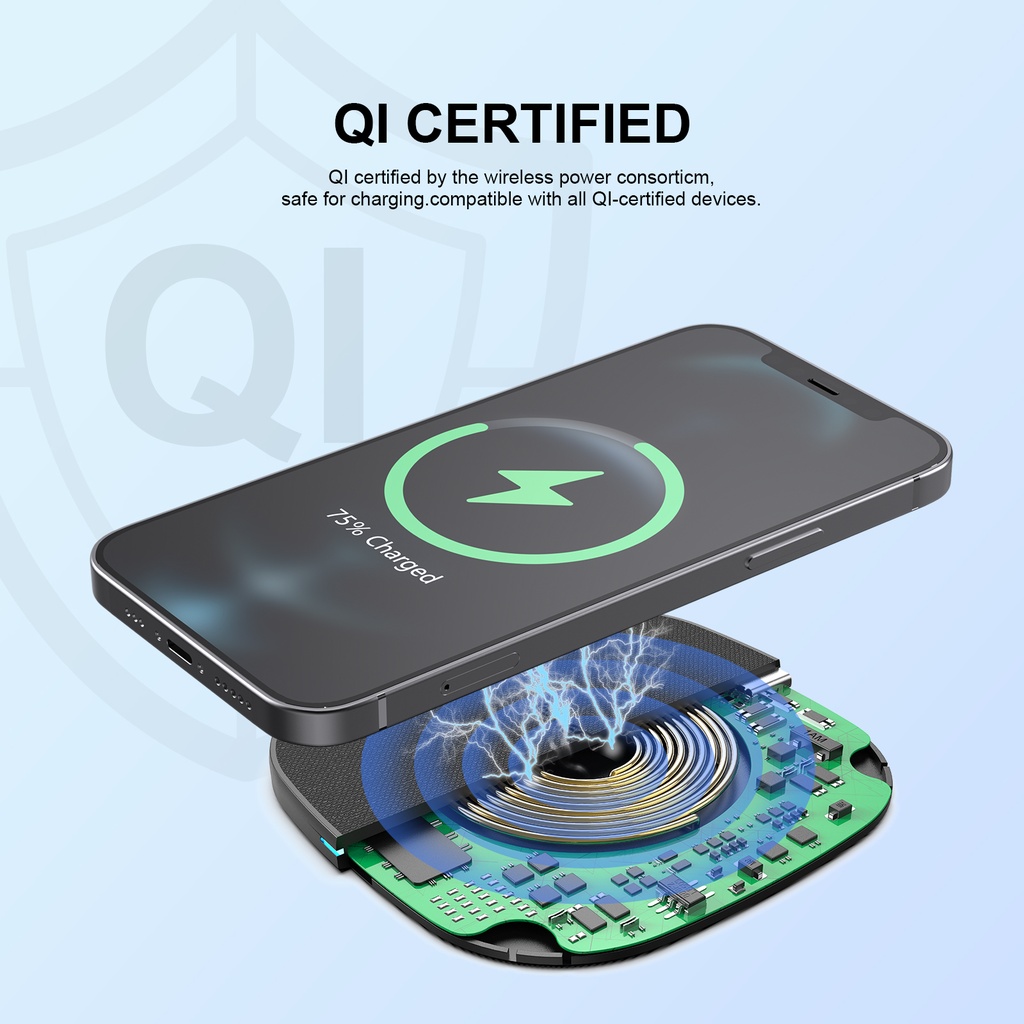 QI 15W Wireless Charging Pad Fast Charger 5ft - Black