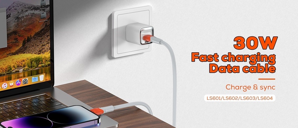 LDNIO LS603 30W Fast Charging Gray Data Cable (3 M) USB-A to Lightning