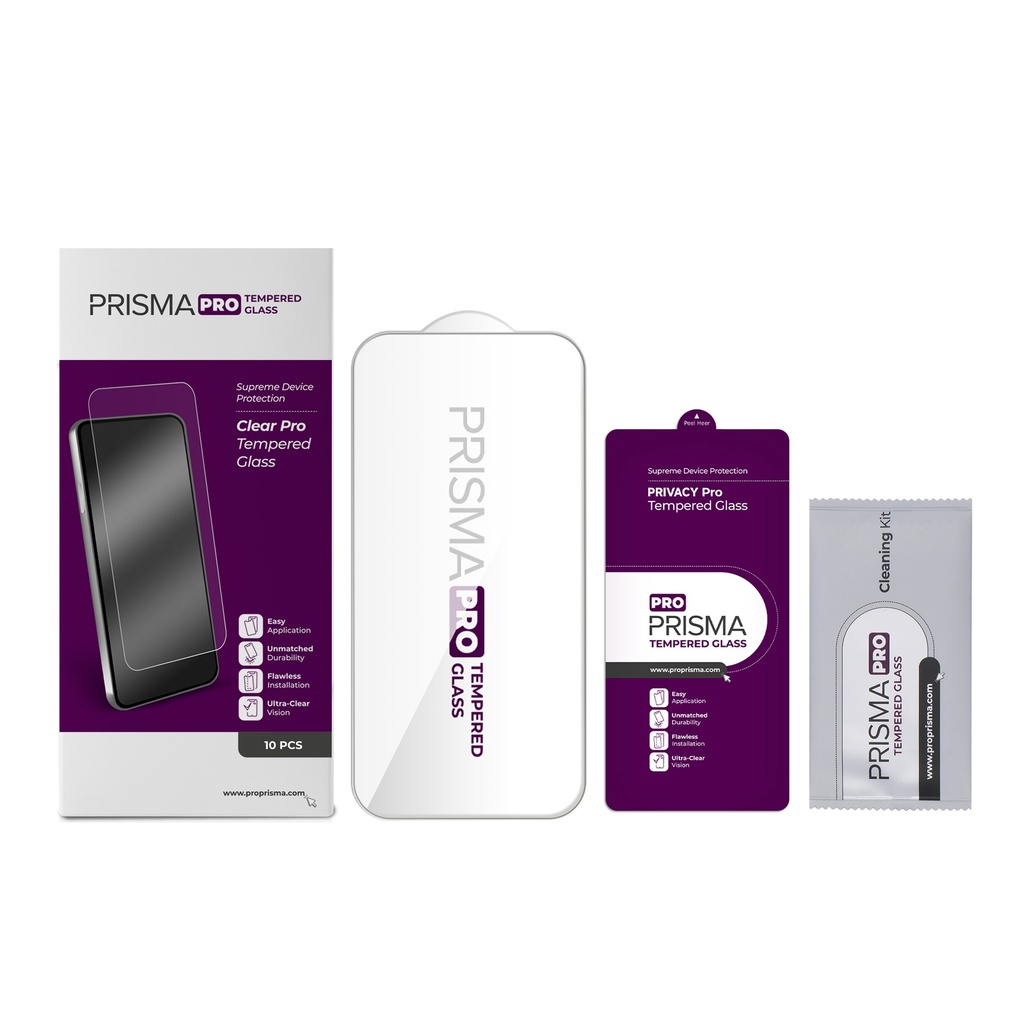 Prisma Pro Clear Tempered Glass for iPhone 16e / 14 / 13 / 13 Pro (10 Pcs)
