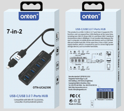 Onten 7in2 USB C + USB A Expander (1 x USB 3.0 / 3 x USB-A 2.0 / 3x USB C)