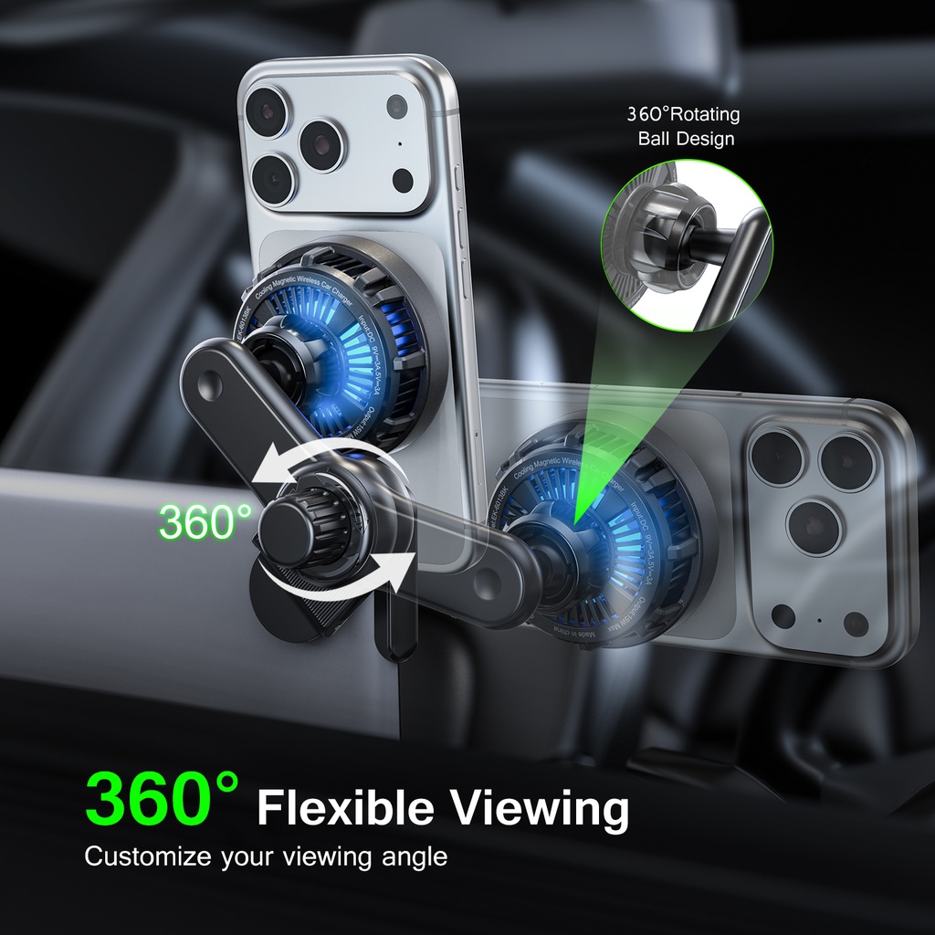 Esoulk Qi2.2 Cooling Magnetic Wireless Car Charger For Tesla (3 ft) (25W) 