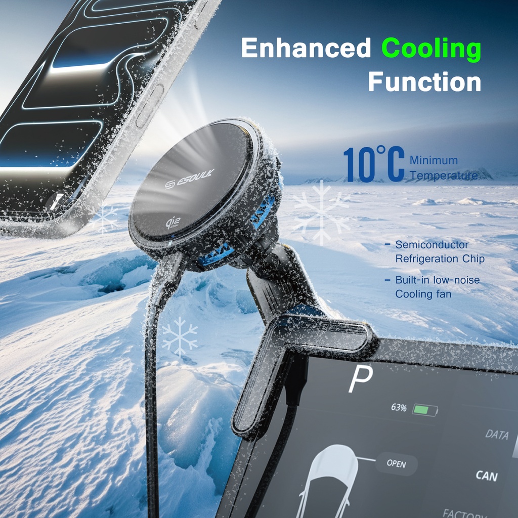 Esoulk Qi2.2 Cooling Magnetic Wireless Car Charger For Tesla (3 ft) (25W) 