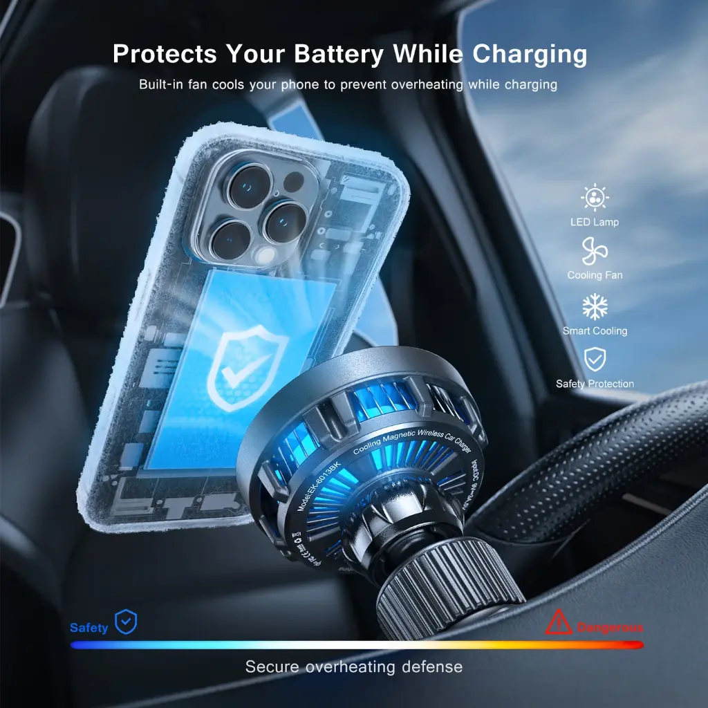 Esoulk EK6013-02 25W Qi2.2 Cooling Magnetic Wireless Air Vent Car Charger (Black)