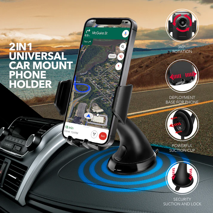 RCA CM-12 3-in-1 Wireless Car Charger & Phone Holder for Dashboard & Windshield