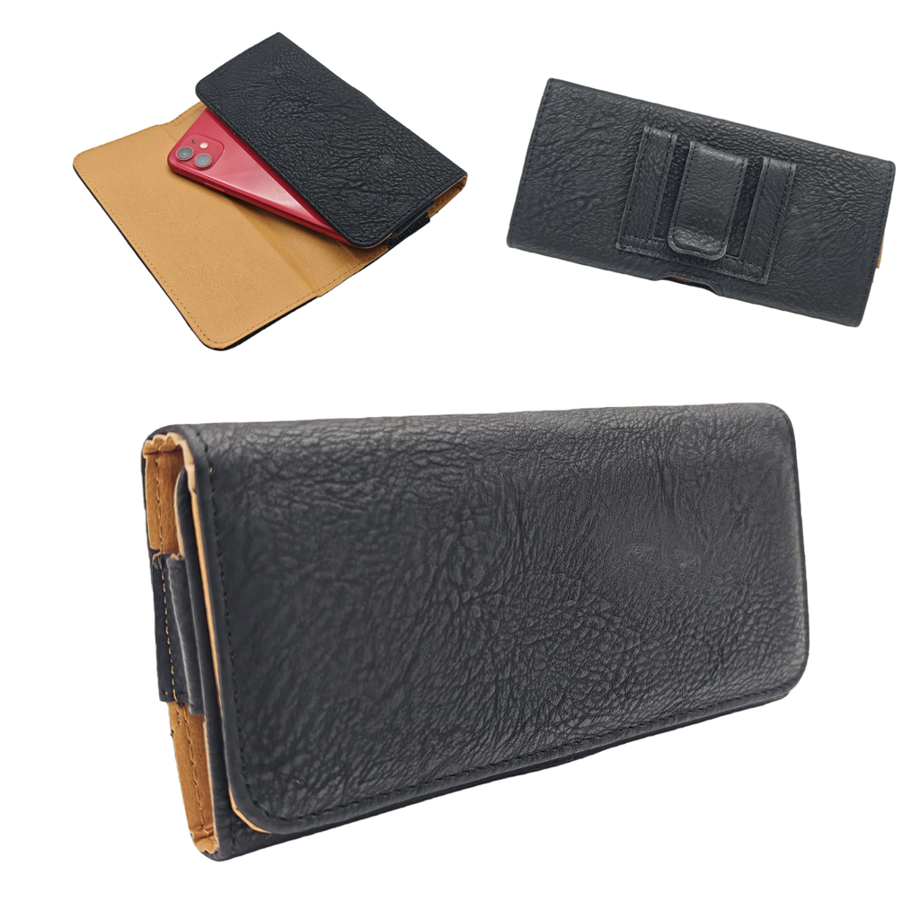 Horizontal Pouch Case Textured Leather Black - Large