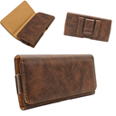 Horizontal Pouch Case Textured Leather Brown - Large