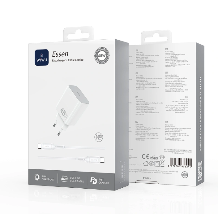 WiWU Essen Wi-G024 45W GaN Charger + USB-C Cable Combo (White)