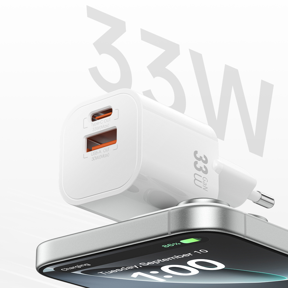 WiWU Cube Wi-G017 33W GaN Fast Charger (USB-A + USB-C, PD) (White)