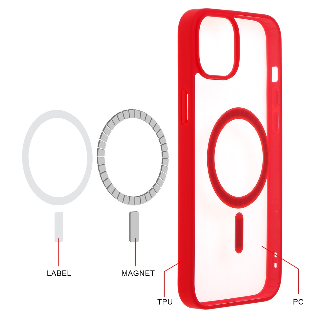 Hard Shell Wireless Charging Case for iPhone 14 - Red