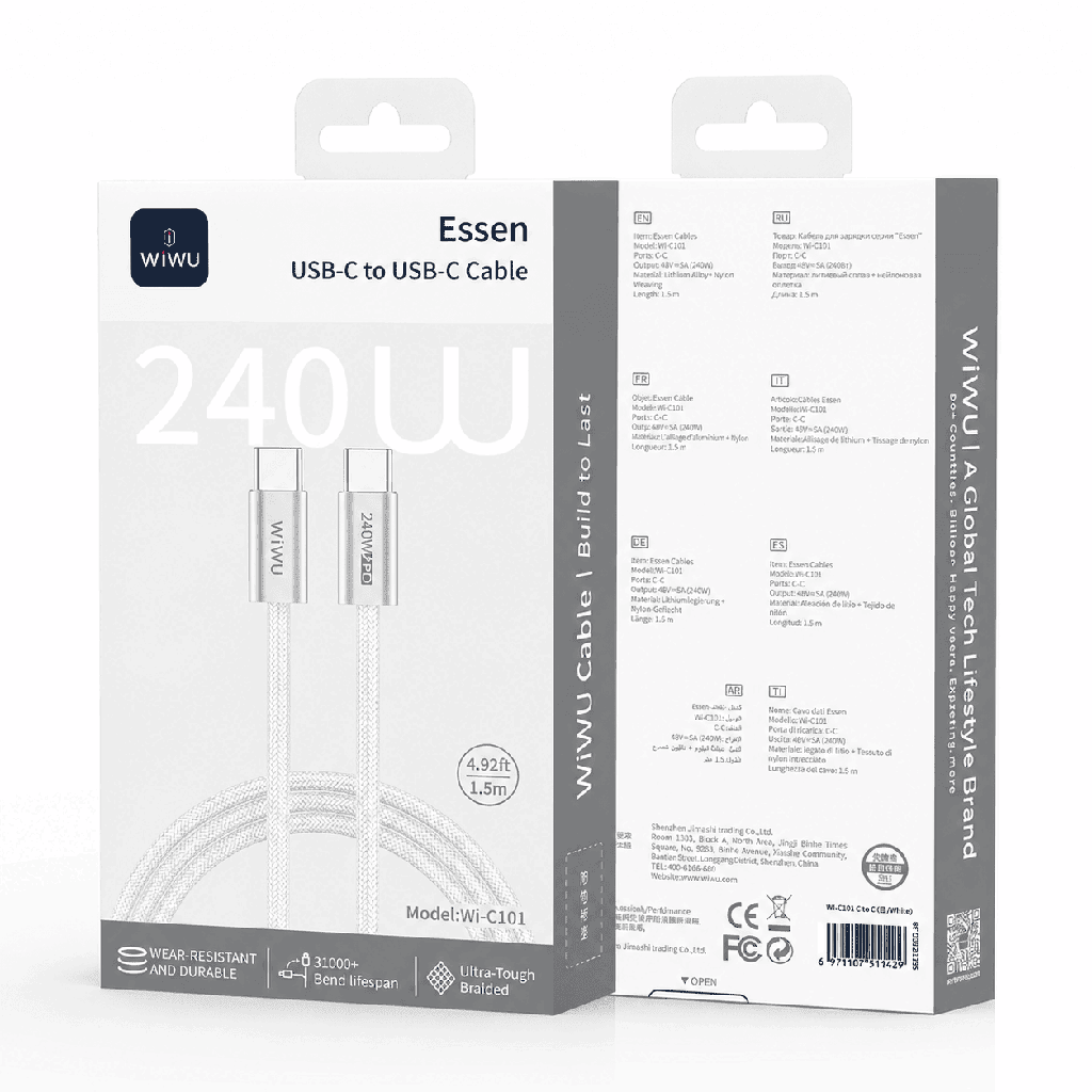 WiWU Essen Wi-C101 240W USB-C to USB-C Cable (White)