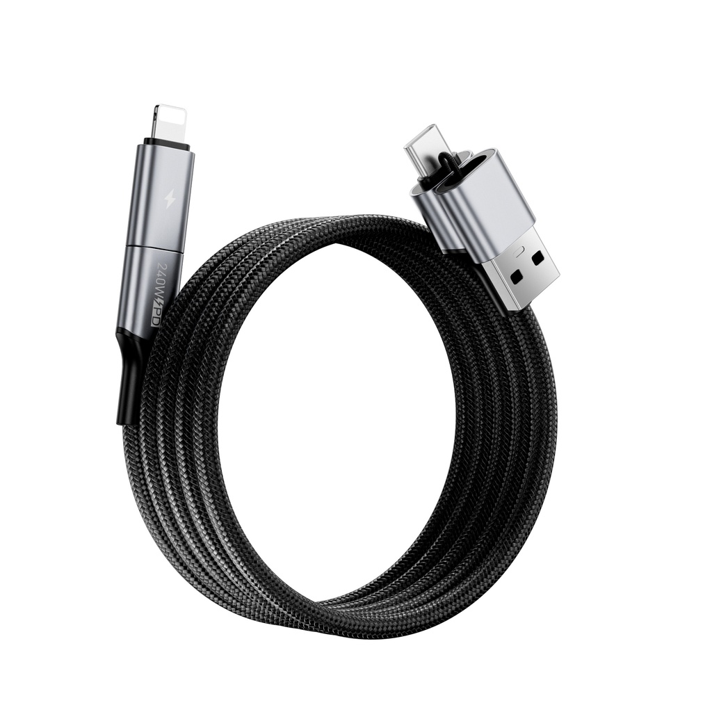 WiWU Raptor Pro Wi-C085 240W 4-in-1 A+C to C+L Cable 1.2m (2nd Gen) (Black)