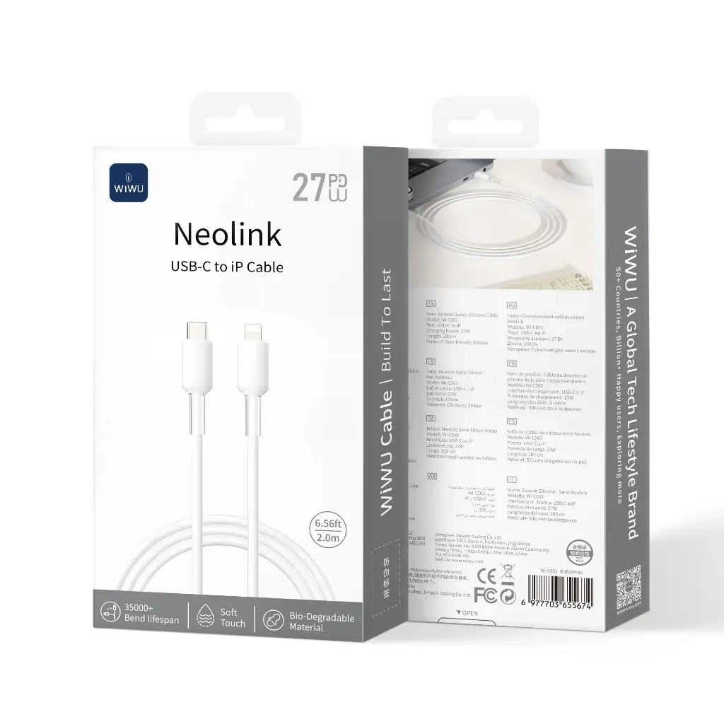 WiWU Neolink Wi-C062 27W USB-C to Lightning Silicone Cable 2m (White)