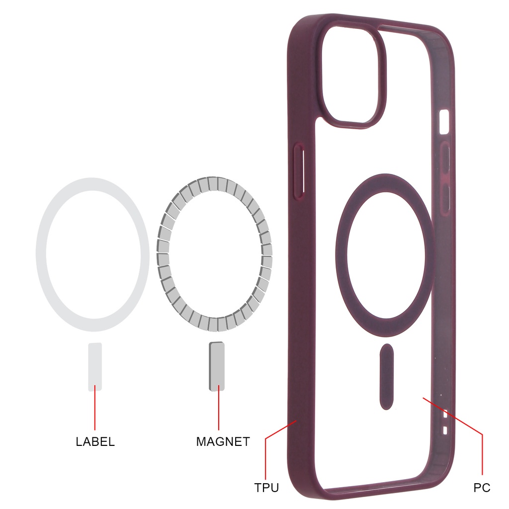 Hard Shell Wireless Charging Case for iPhone 14 Plus - Burgundy
