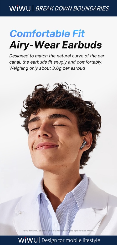 WiWU T31 ENC Wireless Earbuds (BT 5.3, 4-Mic ENC, IPX4) (Black)