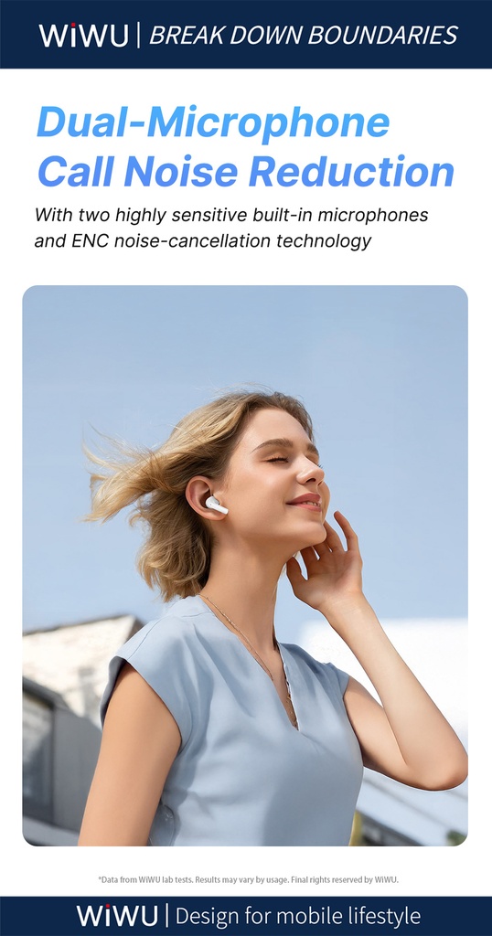WiWU T31 ENC Wireless Earbuds (BT 5.3, 4-Mic ENC, IPX4) (Black)