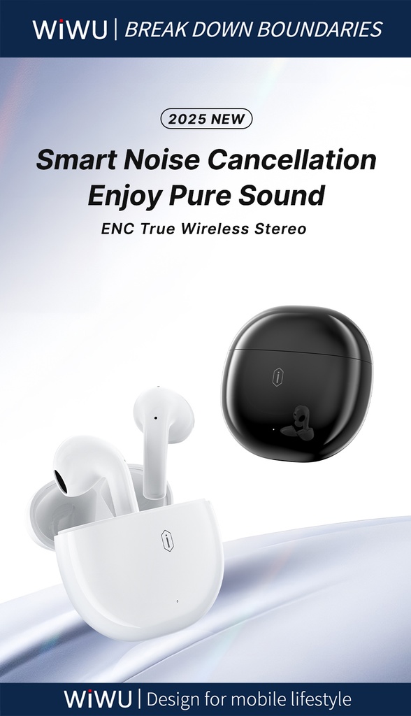 WiWU T31 ENC Wireless Earbuds (BT 5.3, 4-Mic ENC, IPX4) (Black)