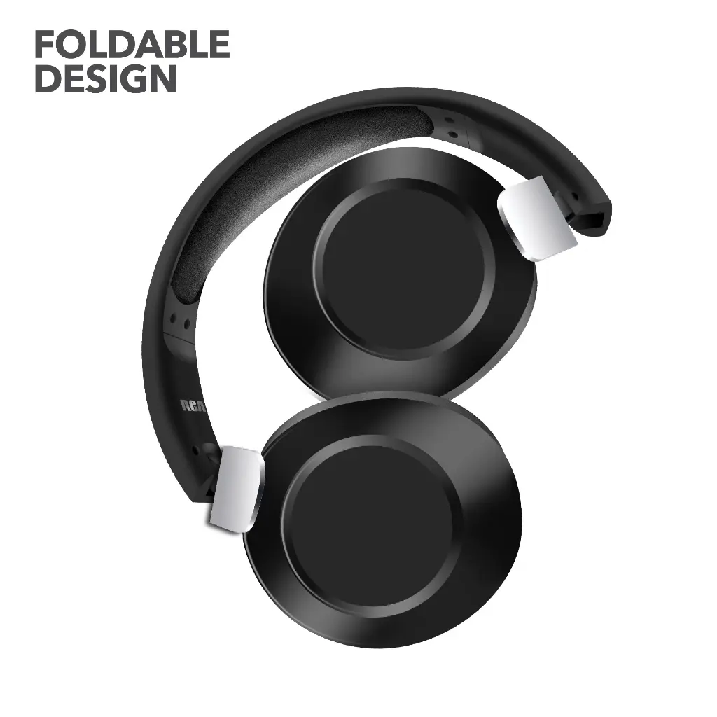 RCA Wave-54 Wireless Over-Ear Bluetooth Headphones, 12H Playtime, Hi-Res Audio - Black