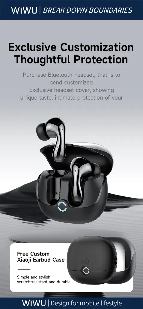 WiWU T32 ENC Plus Wireless Earbuds (BT 5.4, 32dB ANC + ENC, IPX4) (Black)