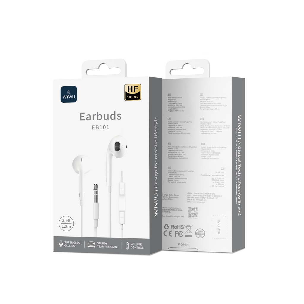 WiWU EB303 Type-C Wired Earphones with Mic (White)