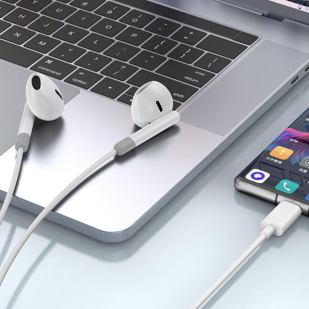 WiWU EB314 Type-C Wired Earphones (Ergonomic Sports Design) (White)