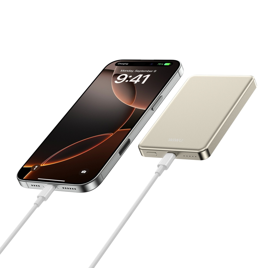 WiWU Ultra Thin P15 5000mAh Magnetic Wireless Power Bank (20W + 15W MagSafe) (Titanium Gold)