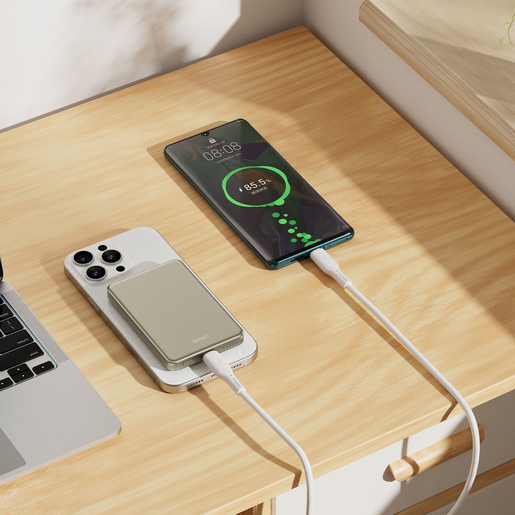 WiWU Ultra Thin P15 5000mAh Magnetic Wireless Power Bank (20W + 15W MagSafe) (Titanium Gold)