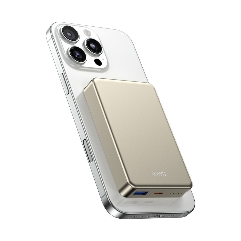 WiWU Ultra Thin P15-1 10000mAh Magnetic Wireless Power Bank (22W + 15W MagSafe) (Titanium Gold)