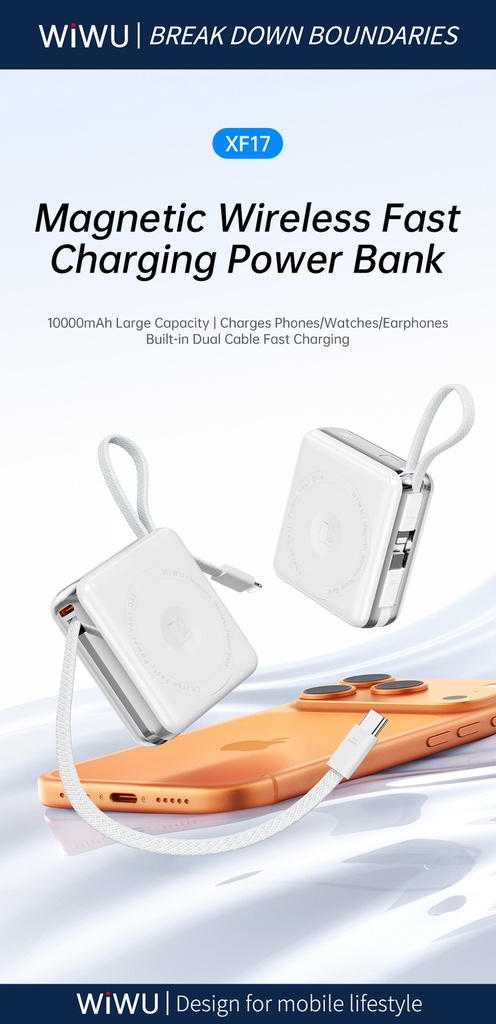 WiWU 3-in-1 Mag Plus XF17 10000mAh Magnetic Power Bank (15W Wireless) (White)