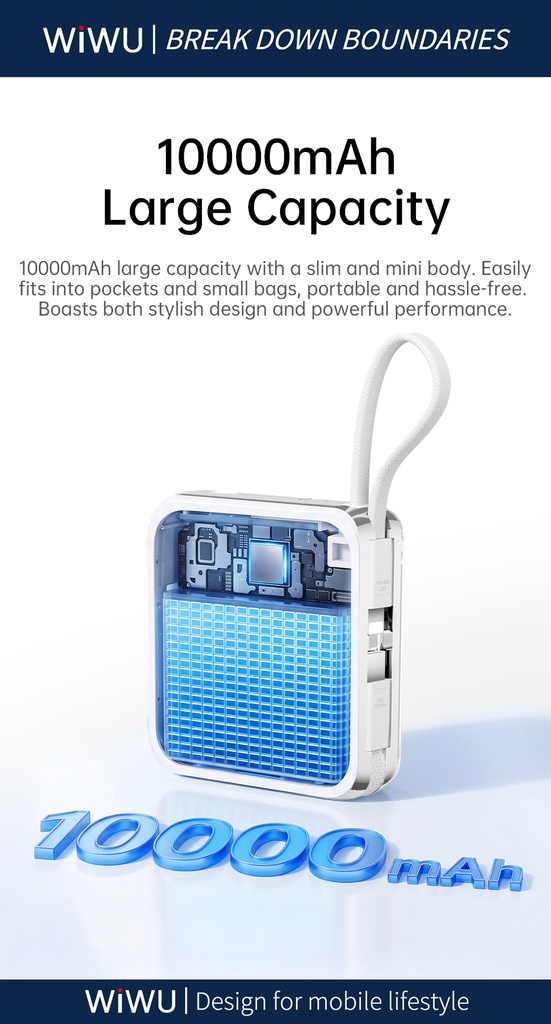WiWU 3-in-1 Mag Plus XF17 10000mAh Magnetic Power Bank (15W Wireless) (White)