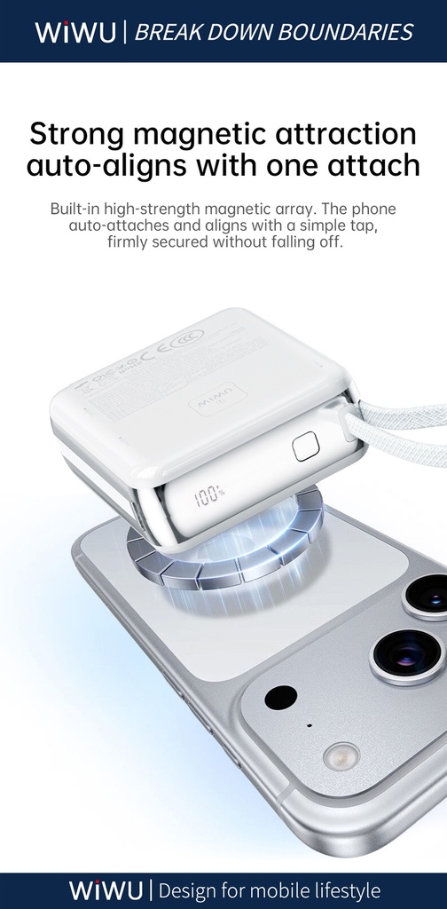 WiWU 3-in-1 Mag Plus XF17 10000mAh Magnetic Power Bank (15W Wireless) (White)