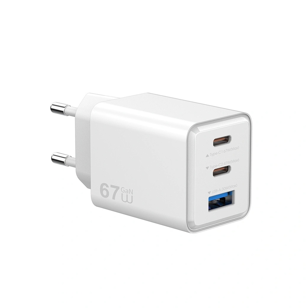 WiWU Cube Wi-G026 67W GaN Fast Charger (2x USB-C + USB-A) (White)