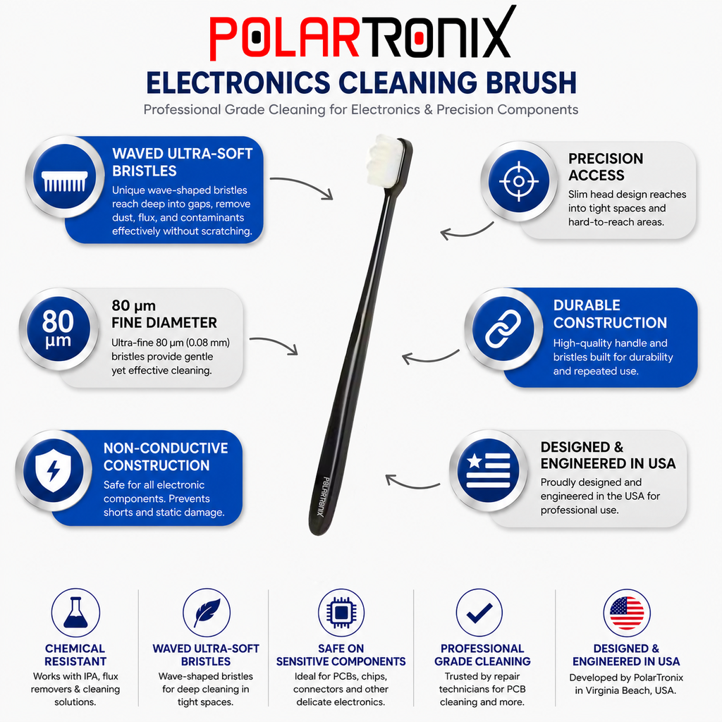 Polartronix Nano Brush Waved Bristles IC PCB BGA Phone Tablet Electronics Console Board Polishing Brush Motherboard Corrosion Flux Cleaner (BRSH02)