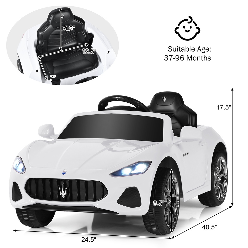 12V Kids Electric Car - Licensed Maserati - White (PLUS SHIPPING)