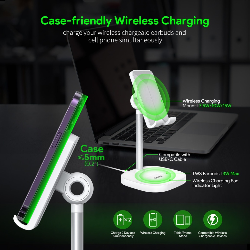 Esoulk 15W 2-in-1 Wireless Charging Stand