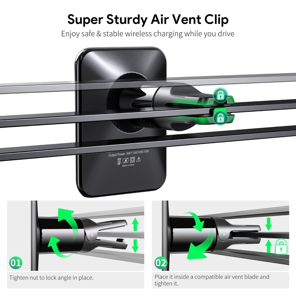 Esoulk 15W Magnetic Wireless Charger Air Vent Car Mount