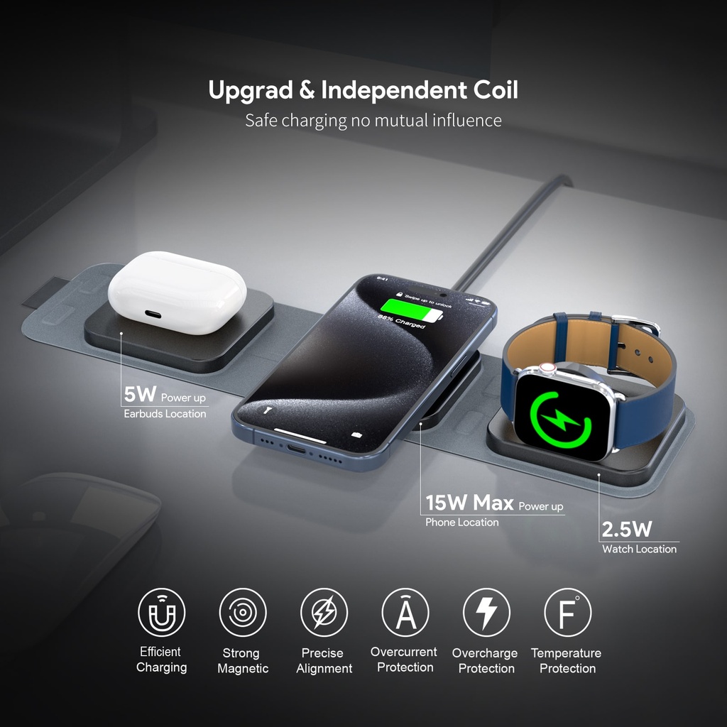 Esoulk 15W 3-in-1 Collapsible Magnetic Wireless Charger