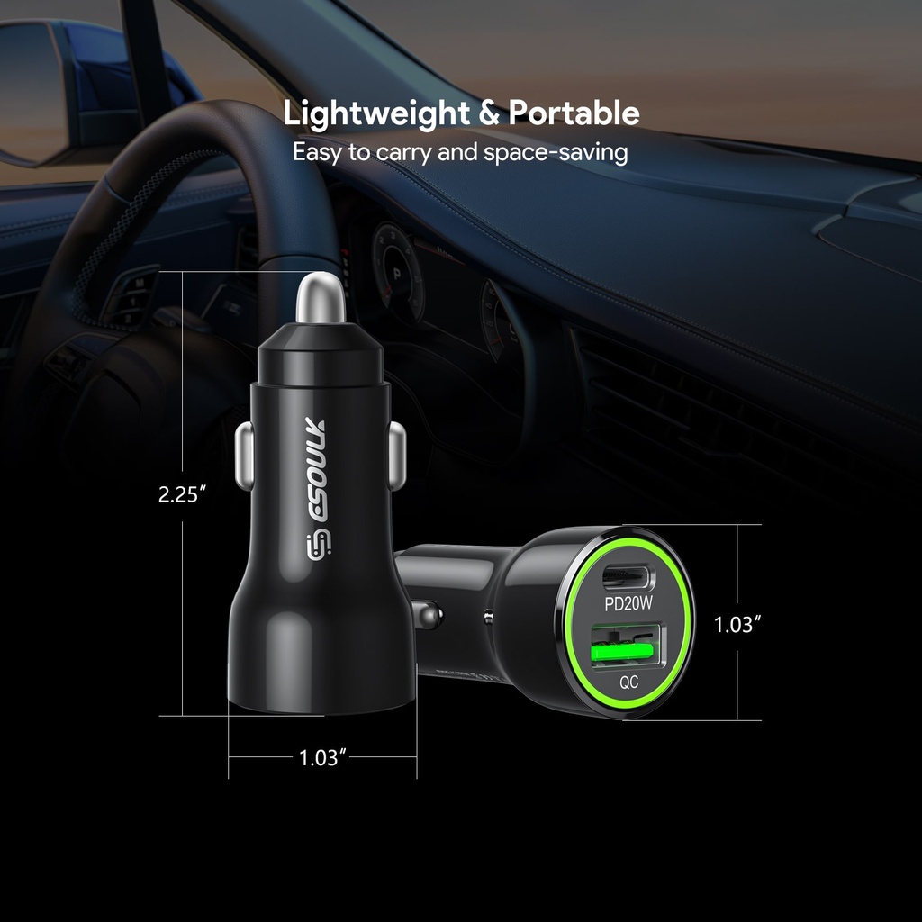 Esoulk 20W PD&QC Car Charger - Black (12 PCs)
