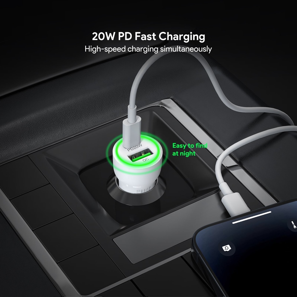 Esoulk 20W PD&QC Car Charger - White (12 PCs)