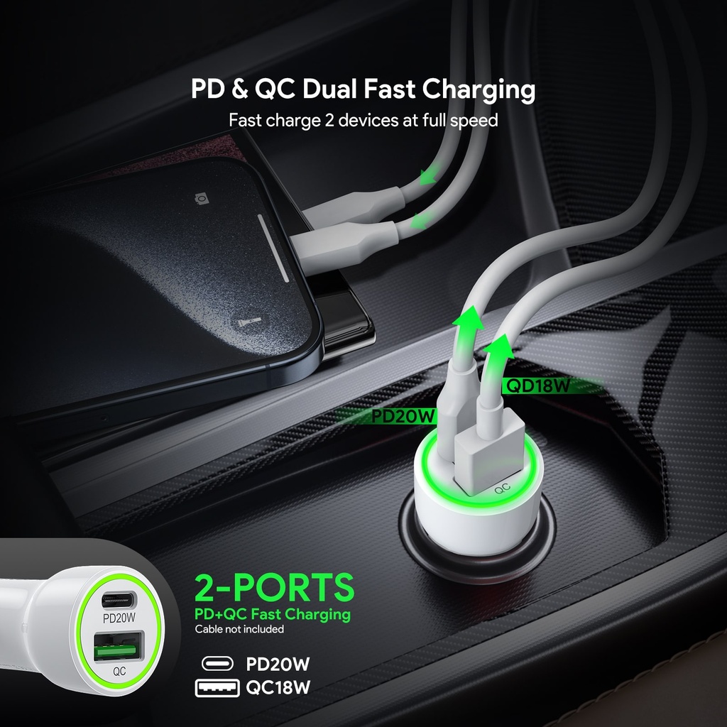 Esoulk 20W PD&QC Car Charger - White (12 PCs)