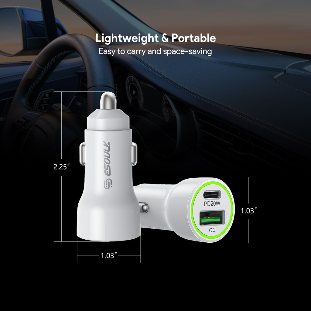 Esoulk 20W PD&QC Car Charger - White (12 PCs)